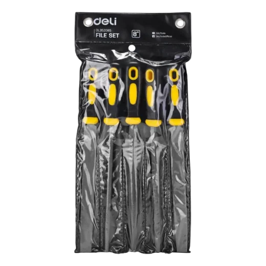 Deli EDL352085 8-Inch 5 Pcs Wood File Set – Flat, Round, Triangle Files