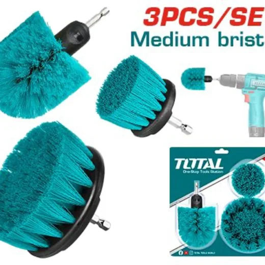 Total TACM3001 3-Pcs Medium Bristle Brush Set – Durable Cleaning Brushes for Home & Workshop
