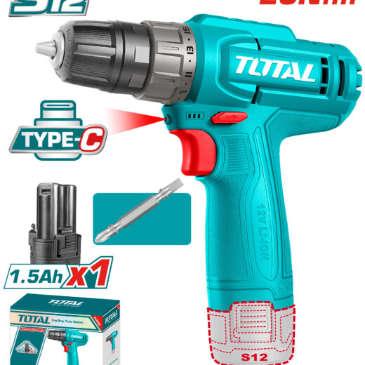 Total TDLI12456 Lithium-Ion Cordless Drill – 12V Electric Drill Driver with LED Light