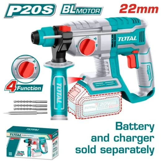TOTAL TRHLI202081 Lithium-Ion Cordless Rotary Hammer 20V Brushless SDS Plus