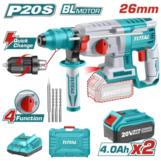 TOTAL TRHLI202289 Lithium-Ion Cordless Rotary Hammer 20V Brushless SDS Plus