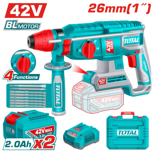 TOTAL TRHLI422682 Cordless Rotary Hammer 42V 26mm SDS Plus 2.5J