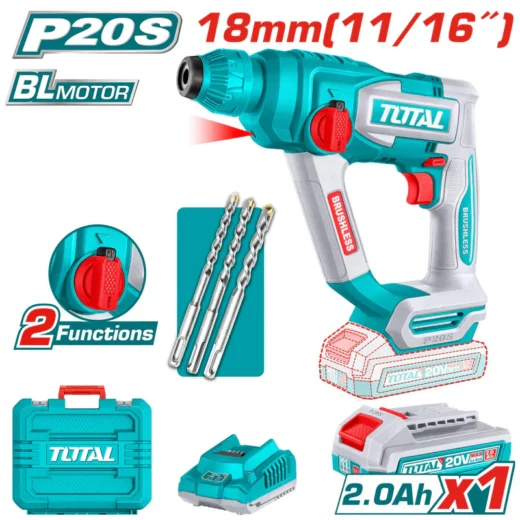 TOTAL TRHLI201881 Cordless Rotary Hammer 20V Brushless SDS Plus
