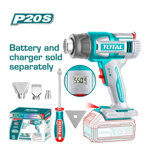 TOTAL TBLI2003 Cordless Hot Air Gun 20V – LCD Display, 550°C