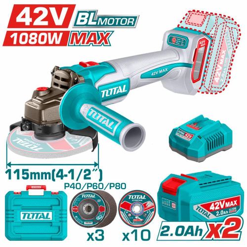TOTAL TAGLI4108112 42V Cordless Angle Grinder – 1080W Brushless