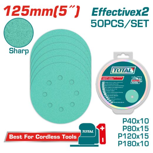 TOTAL TAC125050 Sanding Sheets 125mm – 50-Piece Set