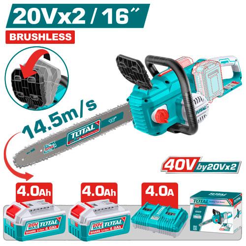 Total TGSLI401682 Cordless Chainsaw 40V – 16-Inch Brushless Motor