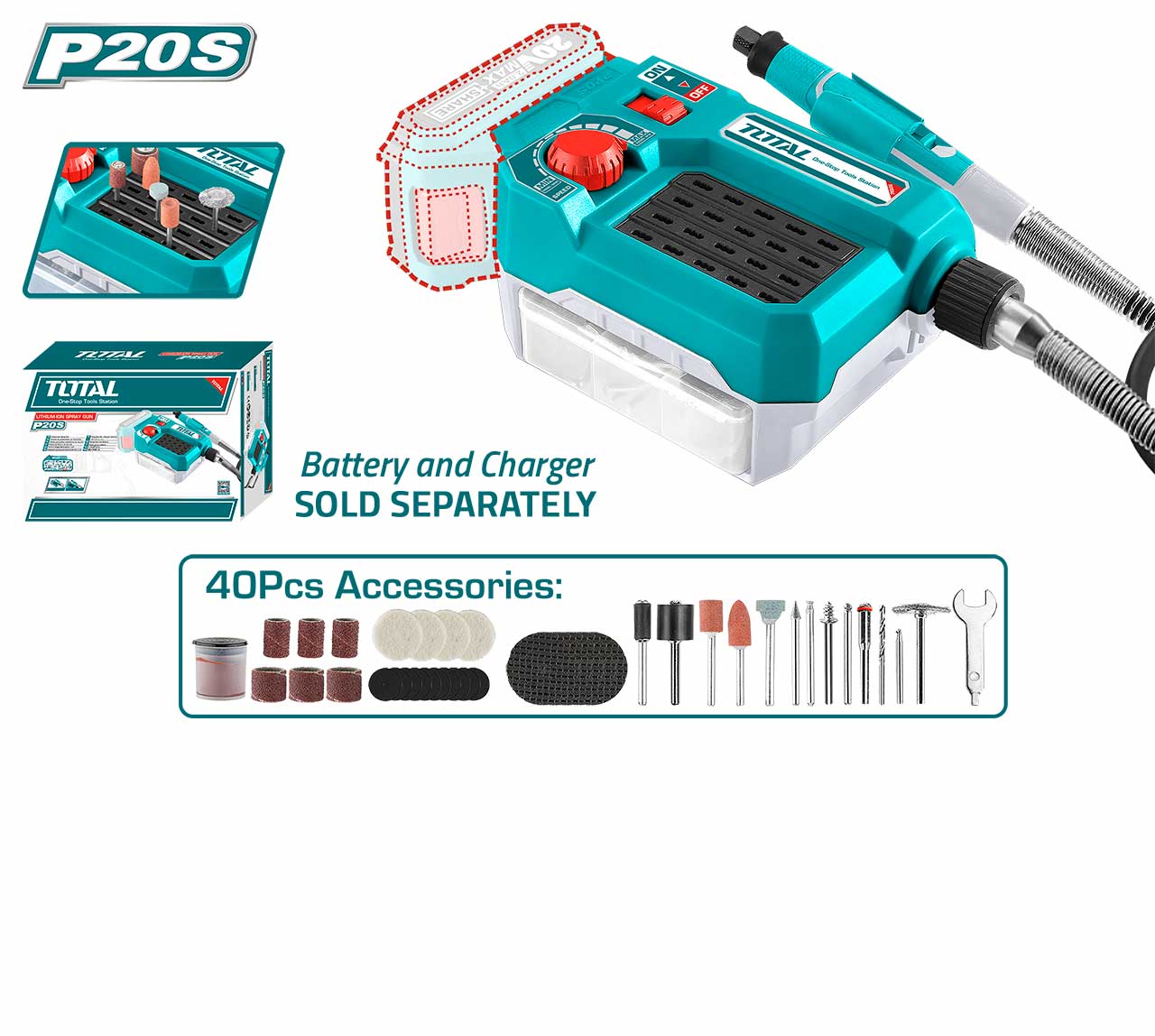 TOTAL TMGLI2001 20V Cordless Grinder – Variable Speed