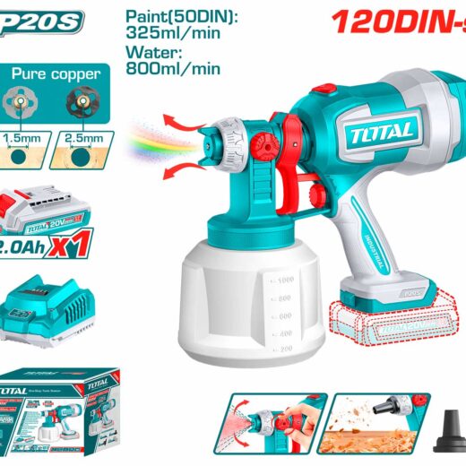 TOTAL TSGLI20042 Cordless Spray Gun 20V – 1000ml, 120 DIN-s