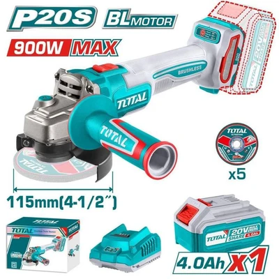 TOTAL TAGLI261521 20V Cordless Angle Grinder – Brushless Motor