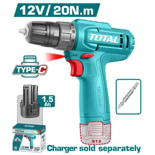 TOTAL TDLI12456 Cordless Drill – 12V 20Nm
